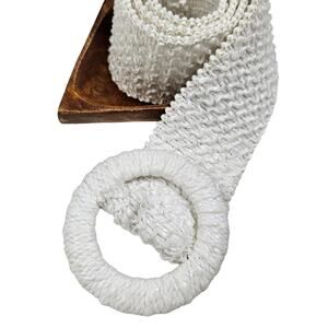 Retro Stretch Elastic‎ Belt White Woven S M Synthetic Fibers